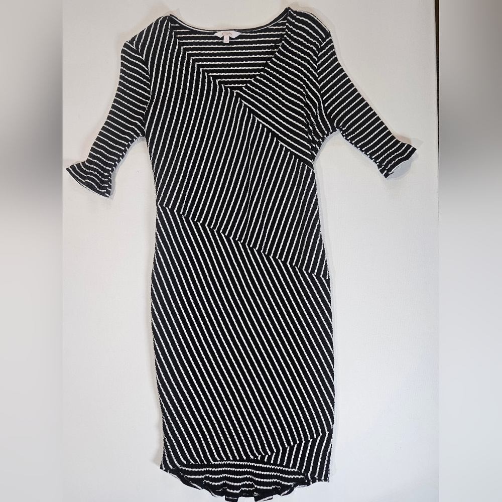 Candies Dress Womens Large Black White Striped Ribbed Modern Cocktail Party Wear